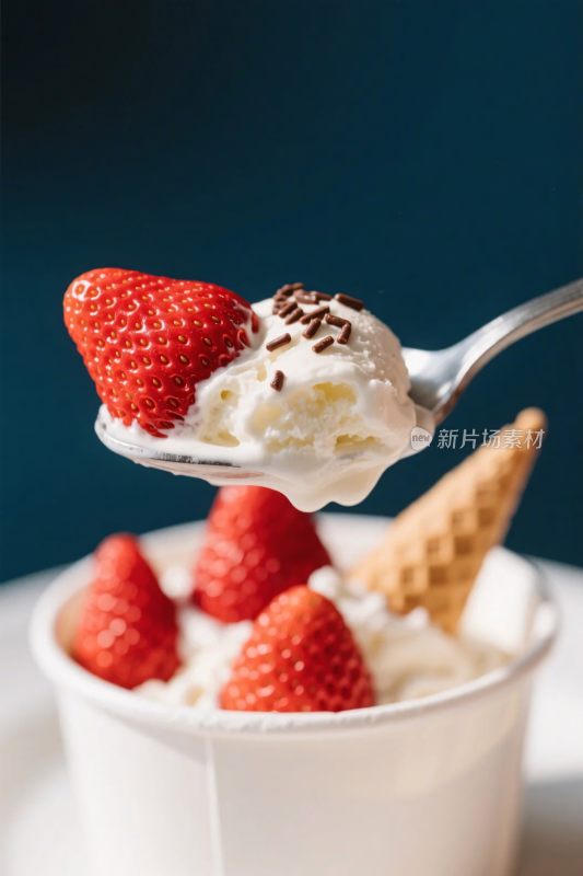 草莓冰淇淋甜筒局部