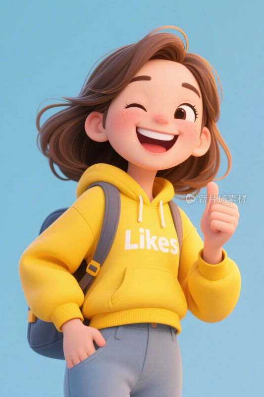 卡通女孩点赞插画