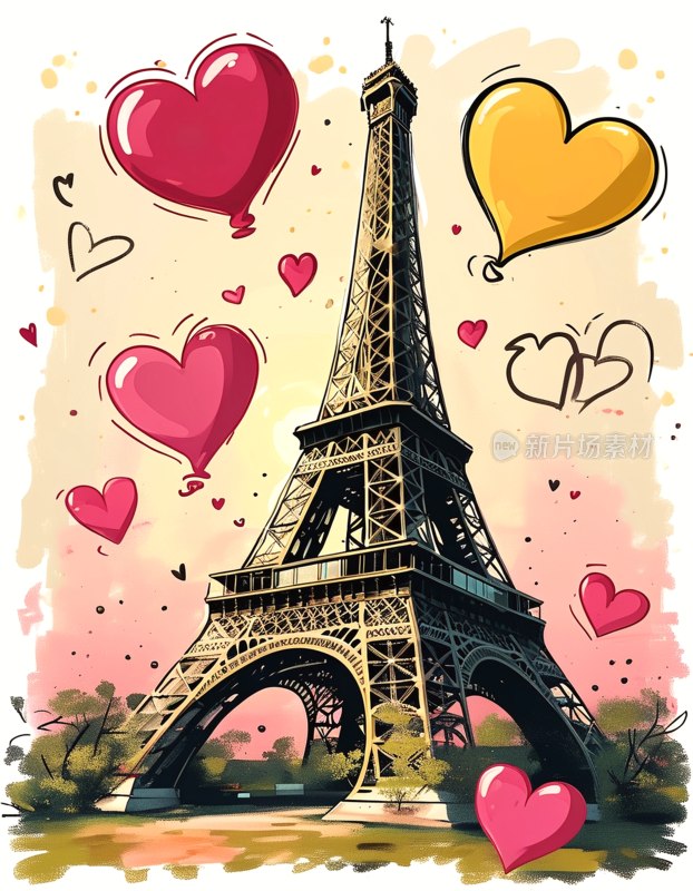 卡通埃菲尔铁塔贴纸