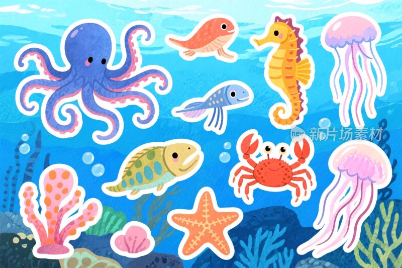 海洋生物卡通插画