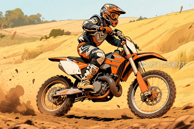 摩托车手在沙地飞驰