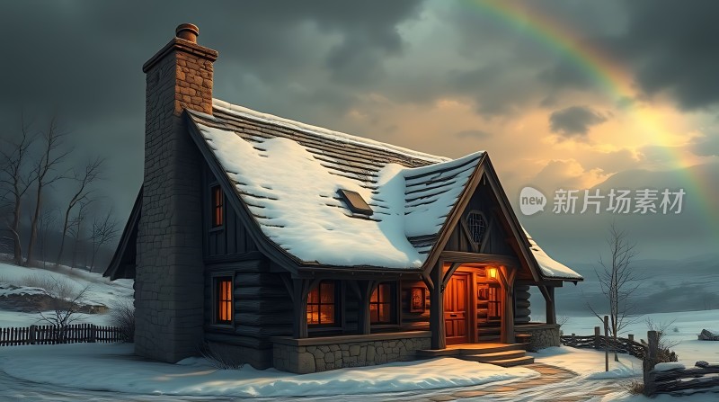 雪夜小木屋温暖与希望并存