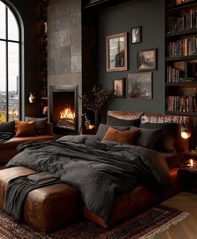 暗色调温馨卧室室内场景