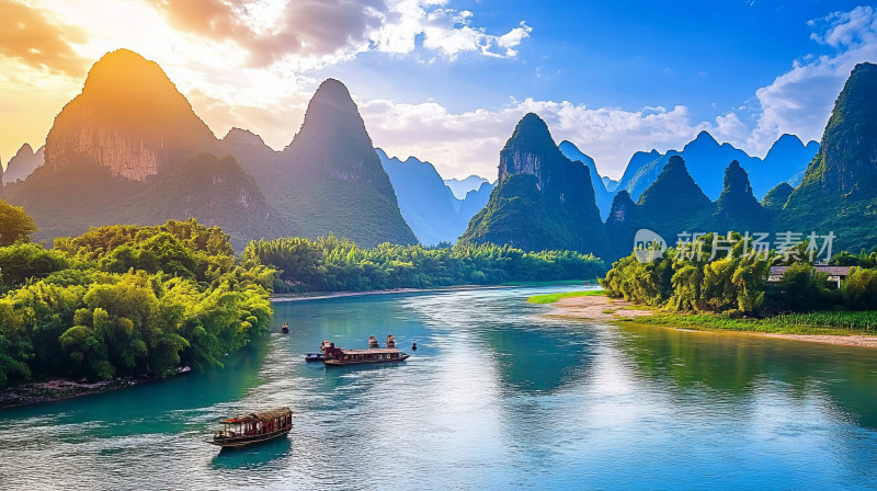 唯美桂林山水自然风景旅行旅游宣传背景