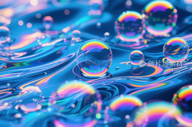 梦幻炫彩的水面气泡景象