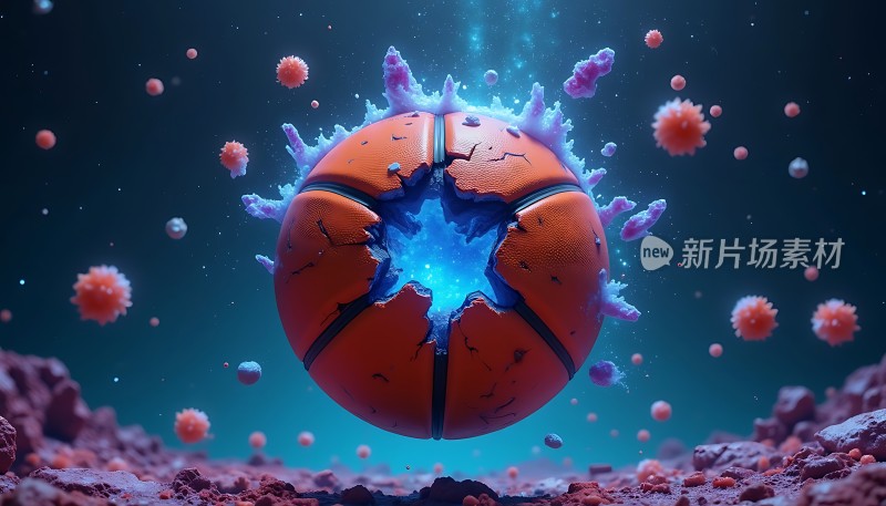 新片场素材裂开的篮球与病毒