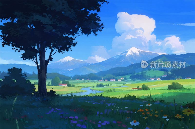 田园山水风景插画