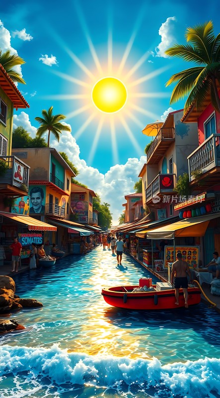 阳光下的热带风情小镇