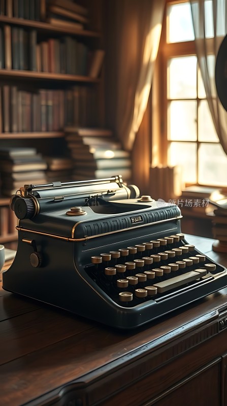 复古打字机与书架
