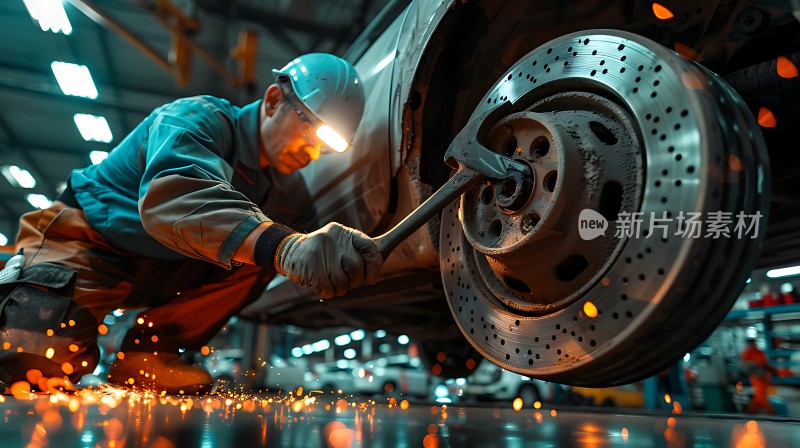 车间里工人正在修理汽车轮毂