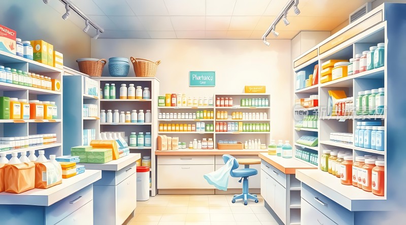 温馨药房药品整齐摆放环境整洁明亮