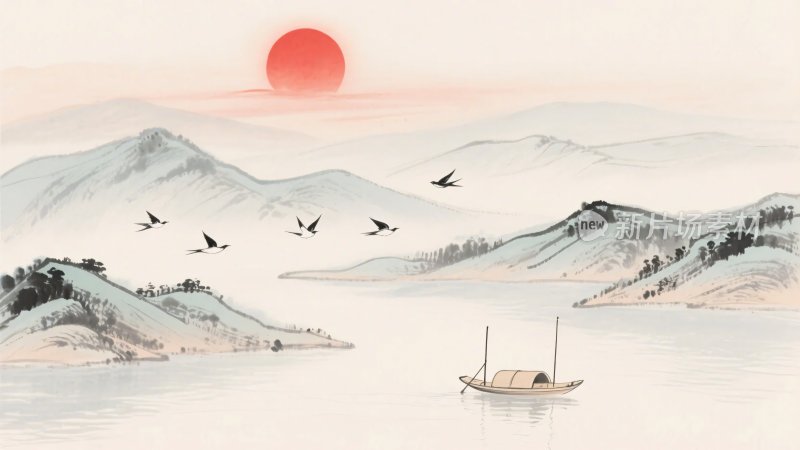 中式山水日出图