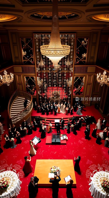 华丽舞会红毯盛宴璀璨灯光优雅人群