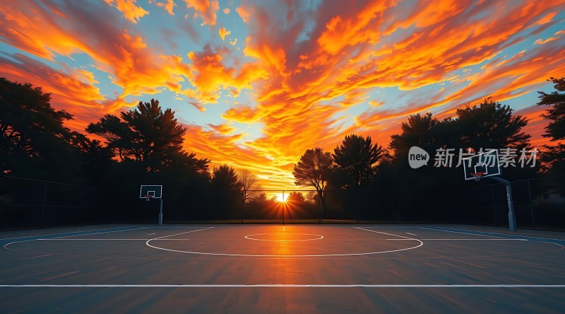 日落下的篮球场