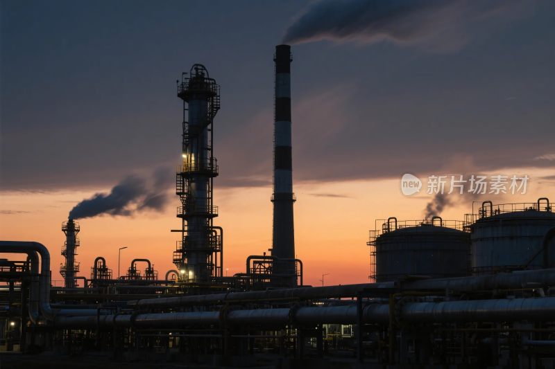 工业设施黄昏景象