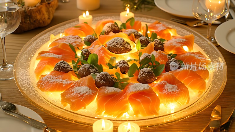 烛光晚餐美味三文鱼拼盘