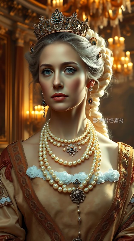 金色皇冠珍珠项链华丽古装女子