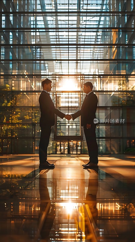 商界握手阳光下的合作瞬间