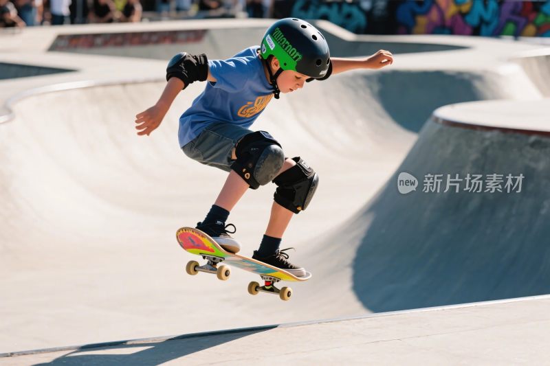 男孩在滑板场玩滑板