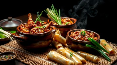 香辣美味佳肴诱人春卷配香菜