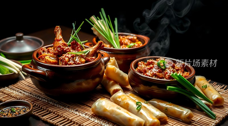香辣美味佳肴诱人春卷配香菜