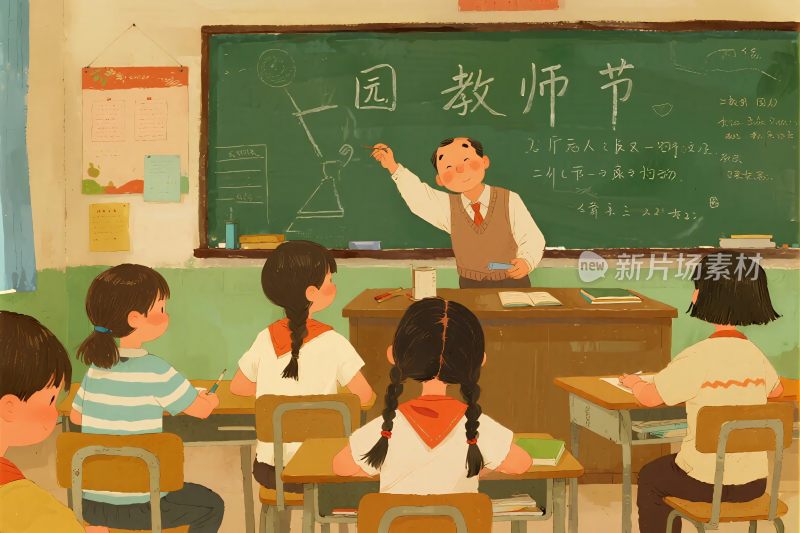 教师节课堂师生场景插画