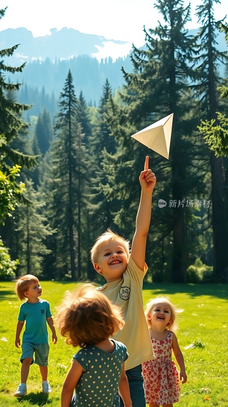儿童放风筝快乐在自然中