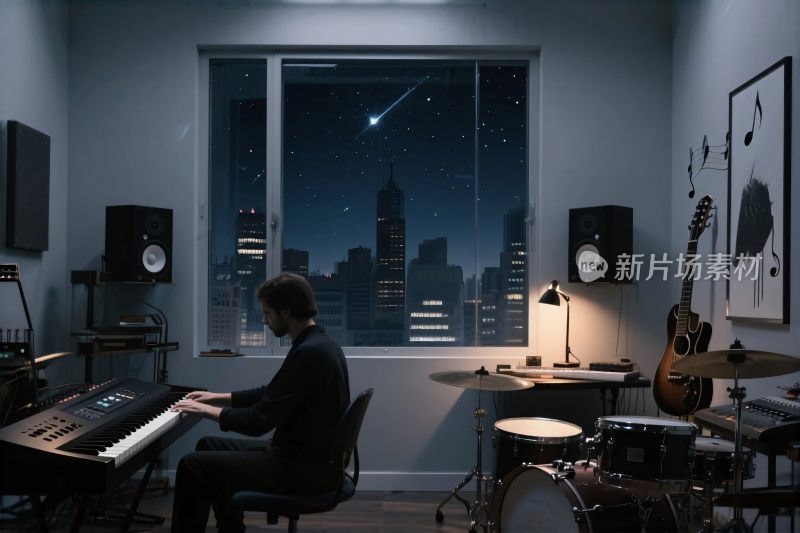 音乐工作室夜晚创作场景
