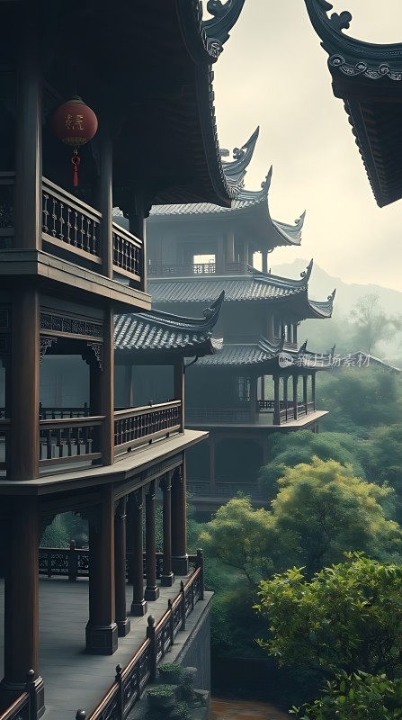 古风建筑绿树环绕