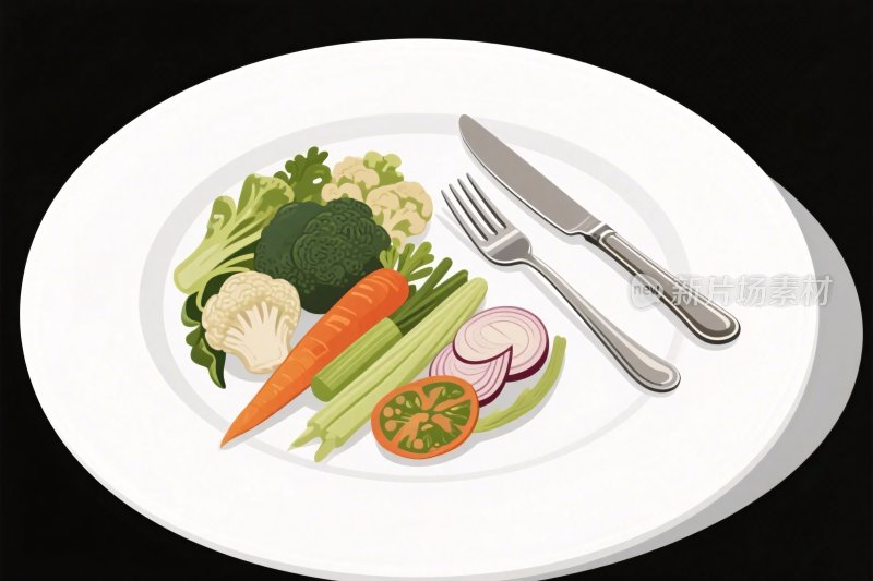 盘装蔬菜餐具插画