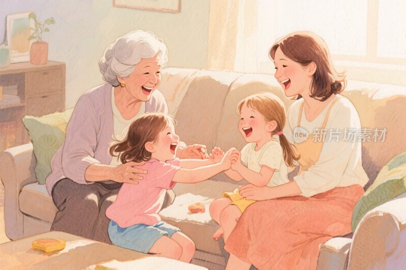 温馨家庭互动插画