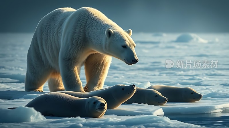 北极熊守护幼崽