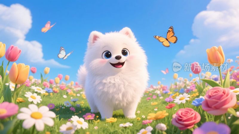 可爱小狗花丛乐园