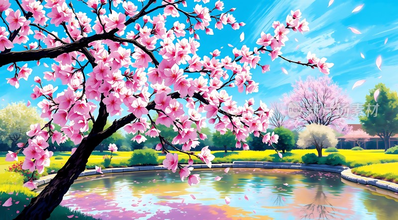 春意盎然湖畔樱花烂漫