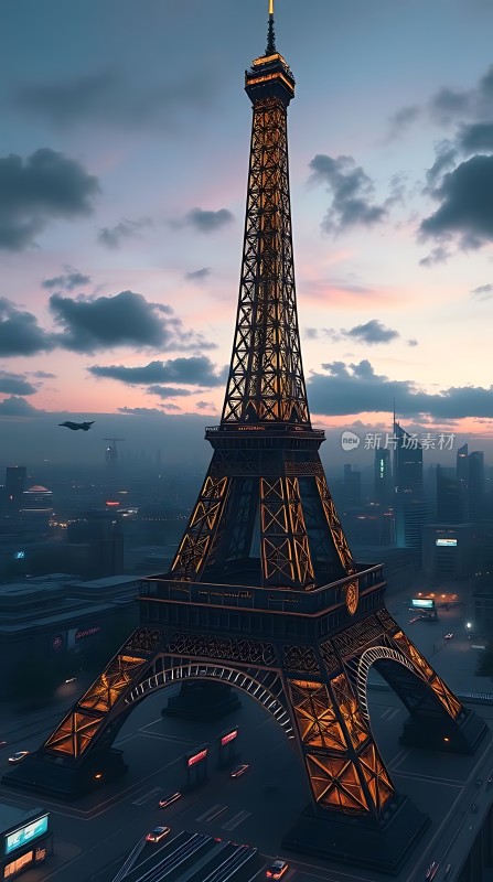 巴黎铁塔与现代都市夜景