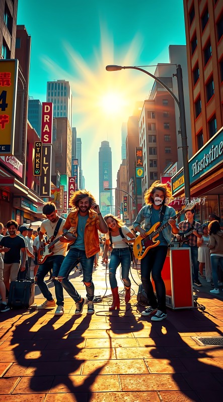 街头乐队活力四射阳光下的音乐盛宴