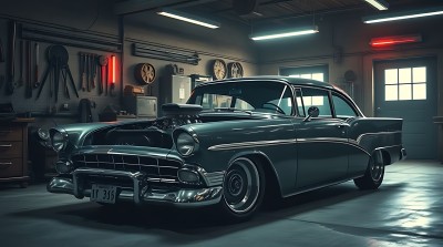 复古车库里的经典汽车