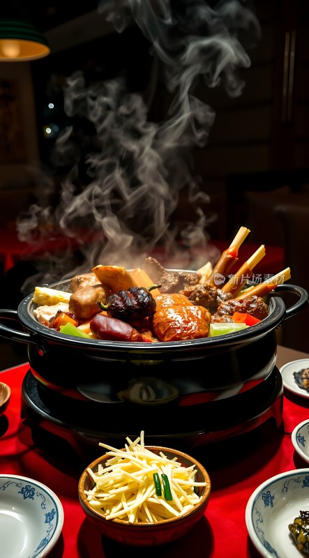 热气腾腾的美味佳肴诱人的火锅盛宴