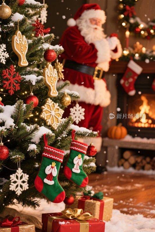 圣诞老人与圣诞树场景