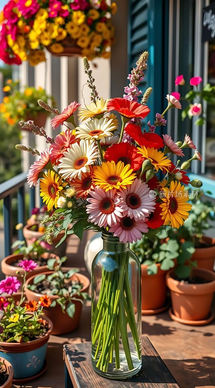 阳光下的多彩花艺展示