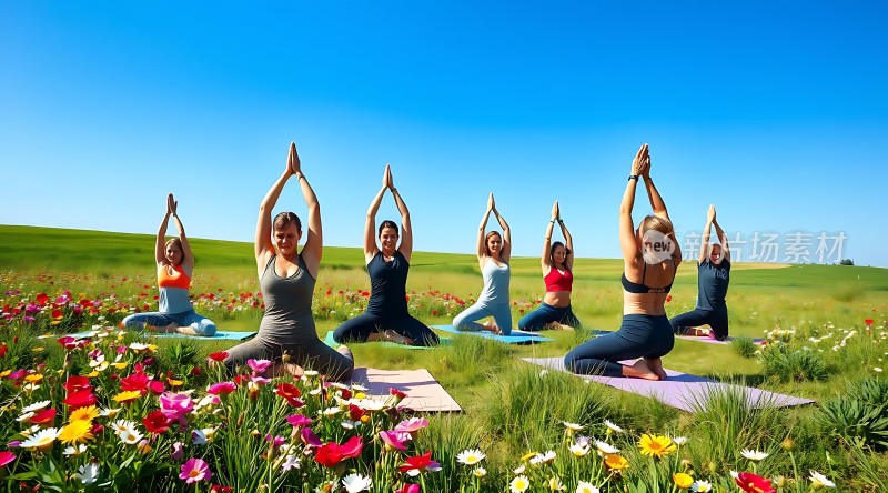 七人瑜伽花海中寻找内心的宁静与和谐