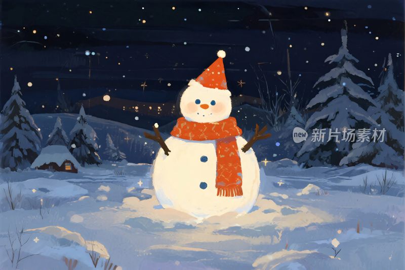 冬日雪人插画