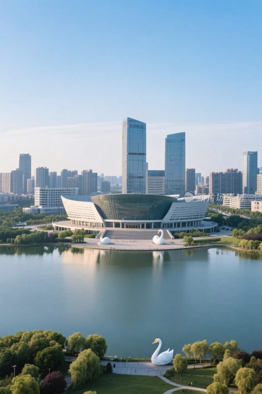 都市湖泊建筑风光