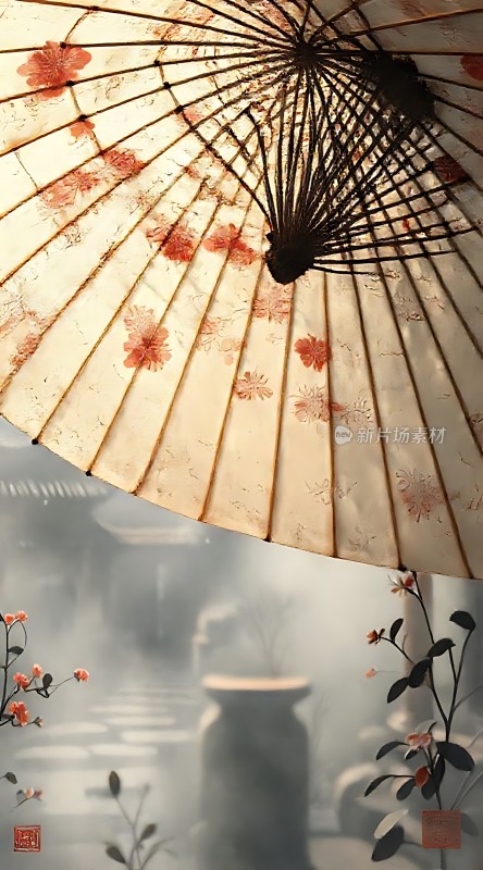 古风油纸伞下的静谧时光