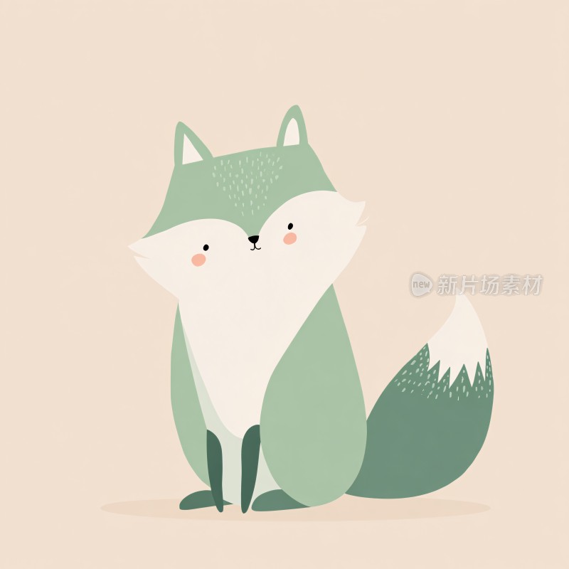 可爱的绿色小狐狸插画