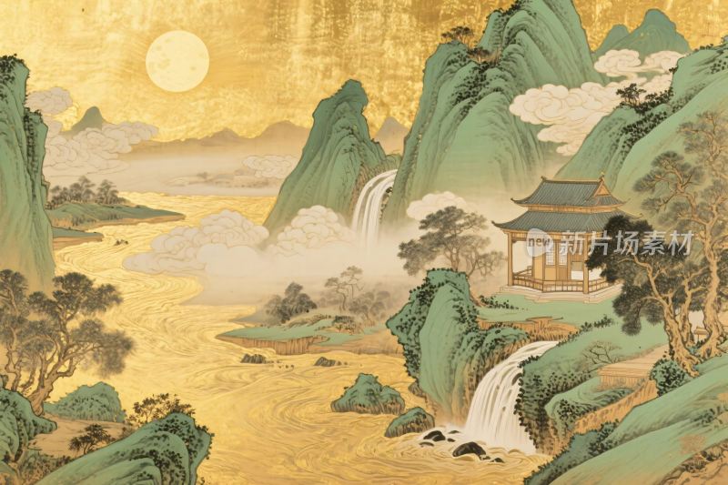 传统山水风景插画