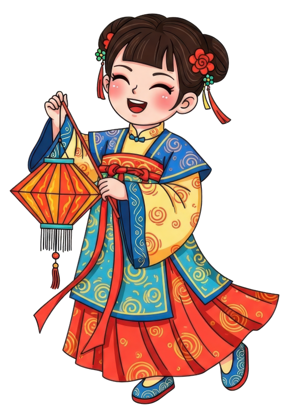 手持灯笼国潮儿童卡通插画元素