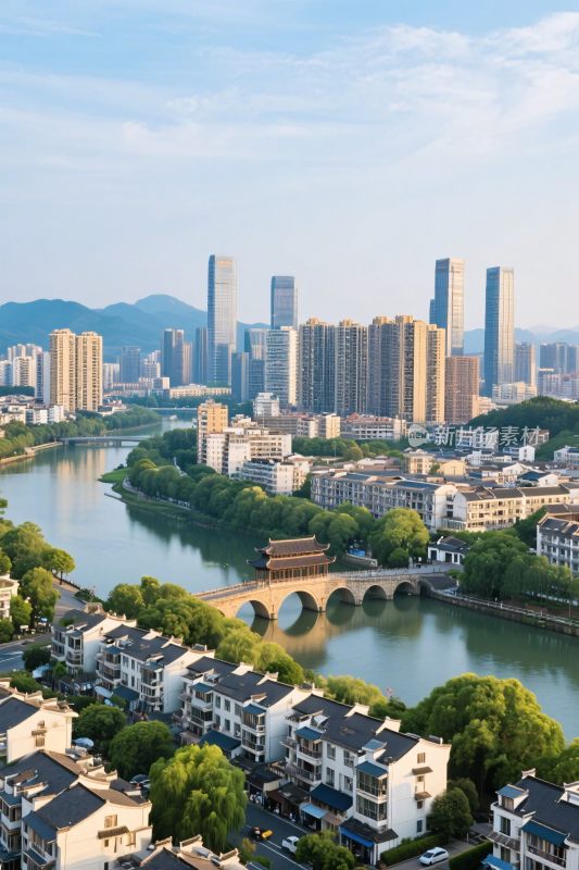 城市河流风光图