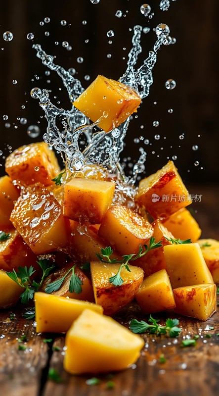 土豆块溅起水花