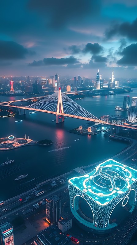 上海夜景东方明珠与未来建筑